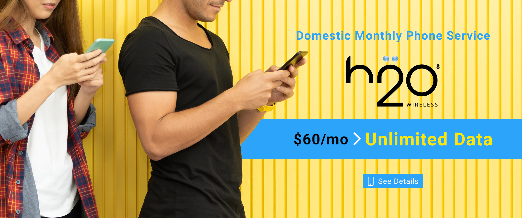 Domestic Monthly Phone Service h2o Wireless $60/mo Unlimited Data